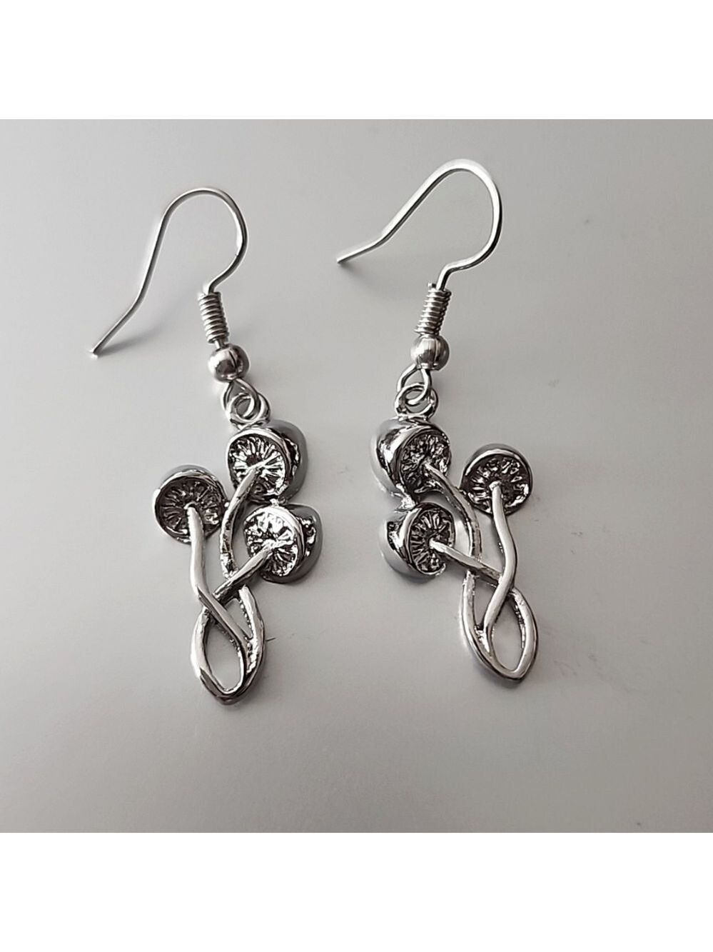 Fairy Garden Mushroom,Lattice Silver,  Earrings,